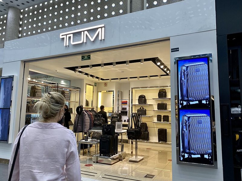 Interior of Mexico City Benito Juarez International Airport terminal with the Tumi sculpture