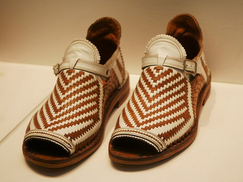 Colorful traditional huarache sandals displayed at the Museo de Arte Popular
