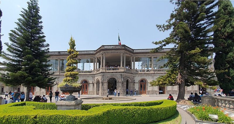 Dramatic south facade of the Alcazar section of Chapultepec Castle Mexico City