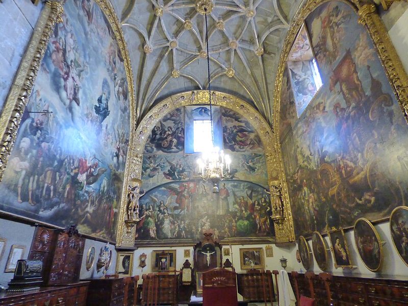 Interior of the sacristy inside the Metropolitan Cathedral showing religious artwork and architecture