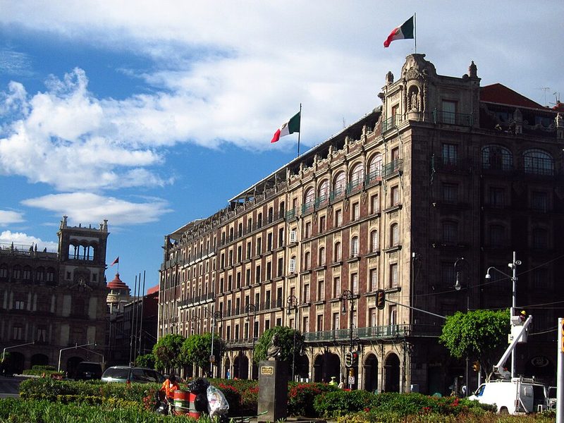 Colonial-era buildings lining a street in the Centro Historico of Mexico City