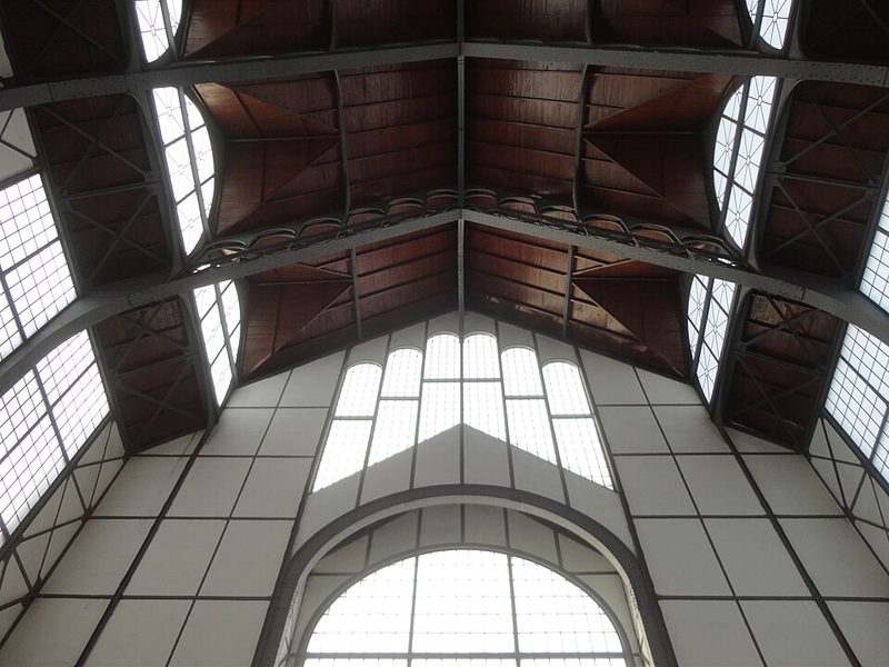 Ornate iron and glass ceiling of the Museo Universitario del Chopo in Mexico City