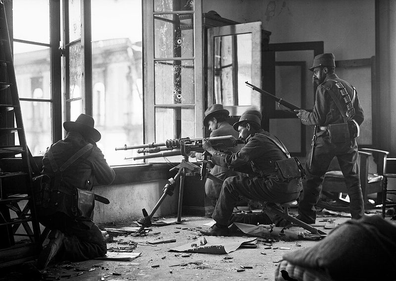 Historical photograph from the Decena Tragica ten tragic days of fighting in Mexico City 1913
