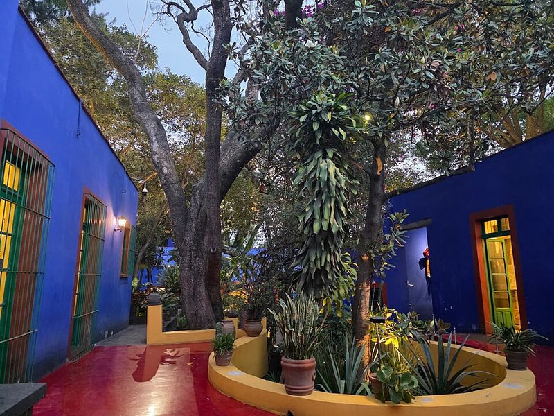 The iconic blue walls of the Casa Azul Frida Kahlo Museum in Coyoacan Mexico City
