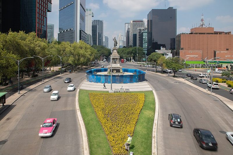 Monument to Cuauhtemoc the last Aztec emperor on Paseo de la Reforma roundabout