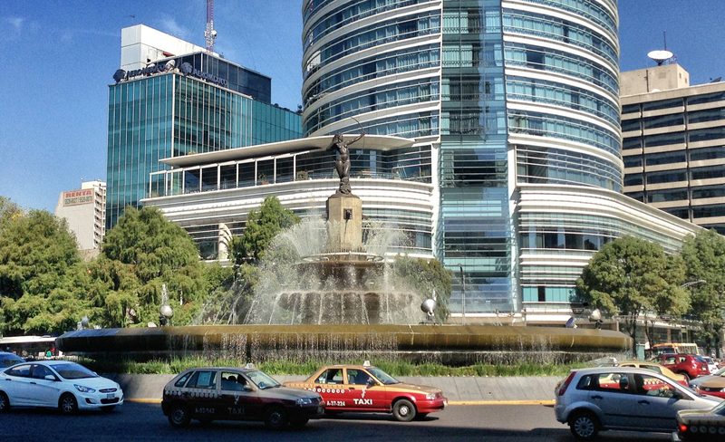 Close-up of the bronze Diana the Huntress statue aiming her arrow skyward in Mexico City