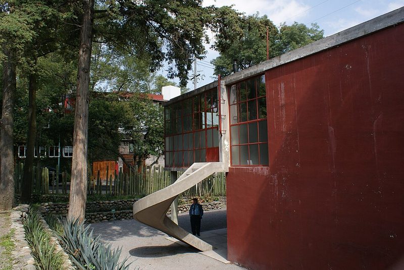 Facade of architect Juan O Gorman house at the Diego Rivera and Frida Kahlo studio complex