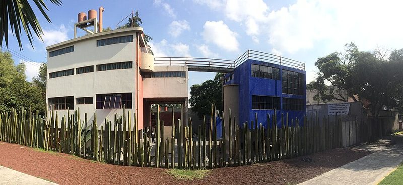 External view of the Diego Rivera and Frida Kahlo Studio Museum showing both buildings in San Angel