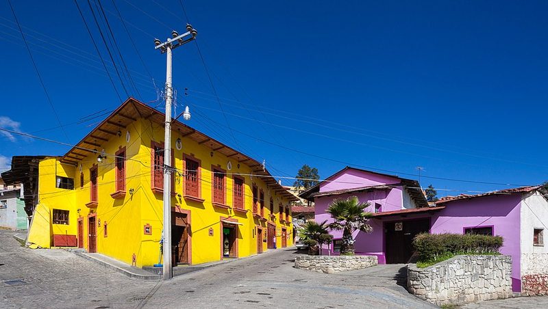 Charming colorful houses lining a street in Mineral del Monte Real del Monte Hidalgo