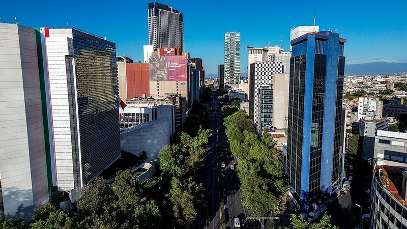 Paseo de la Reforma avenue stretching into the distance as seen from the Cuauhtemoc monument