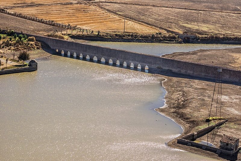 Aerial view of the historic Padre Tembleque Aqueduct arches UNESCO site