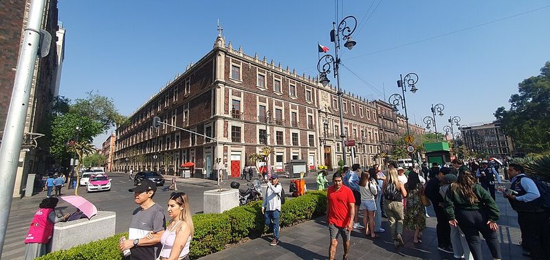 Historic Nacional Monte de Piedad building on the northwest corner of the Zocalo