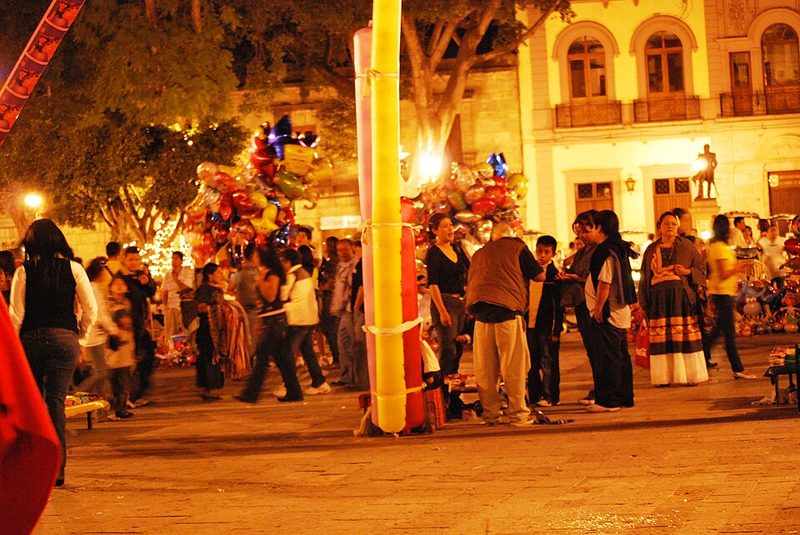 The Zocalo in Mexico City illuminated at night with festive Christmas decorations