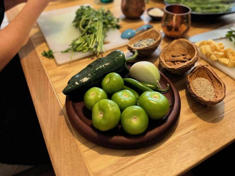 Muchos moles: Multi-variety mole cooking class and feast - Green mole supplies a fresher counterpoint